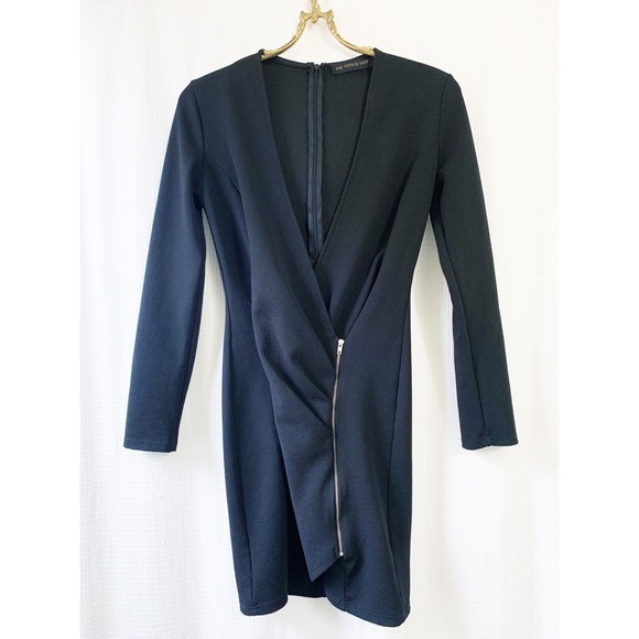 Faux wrap zip long sleeve mini dress